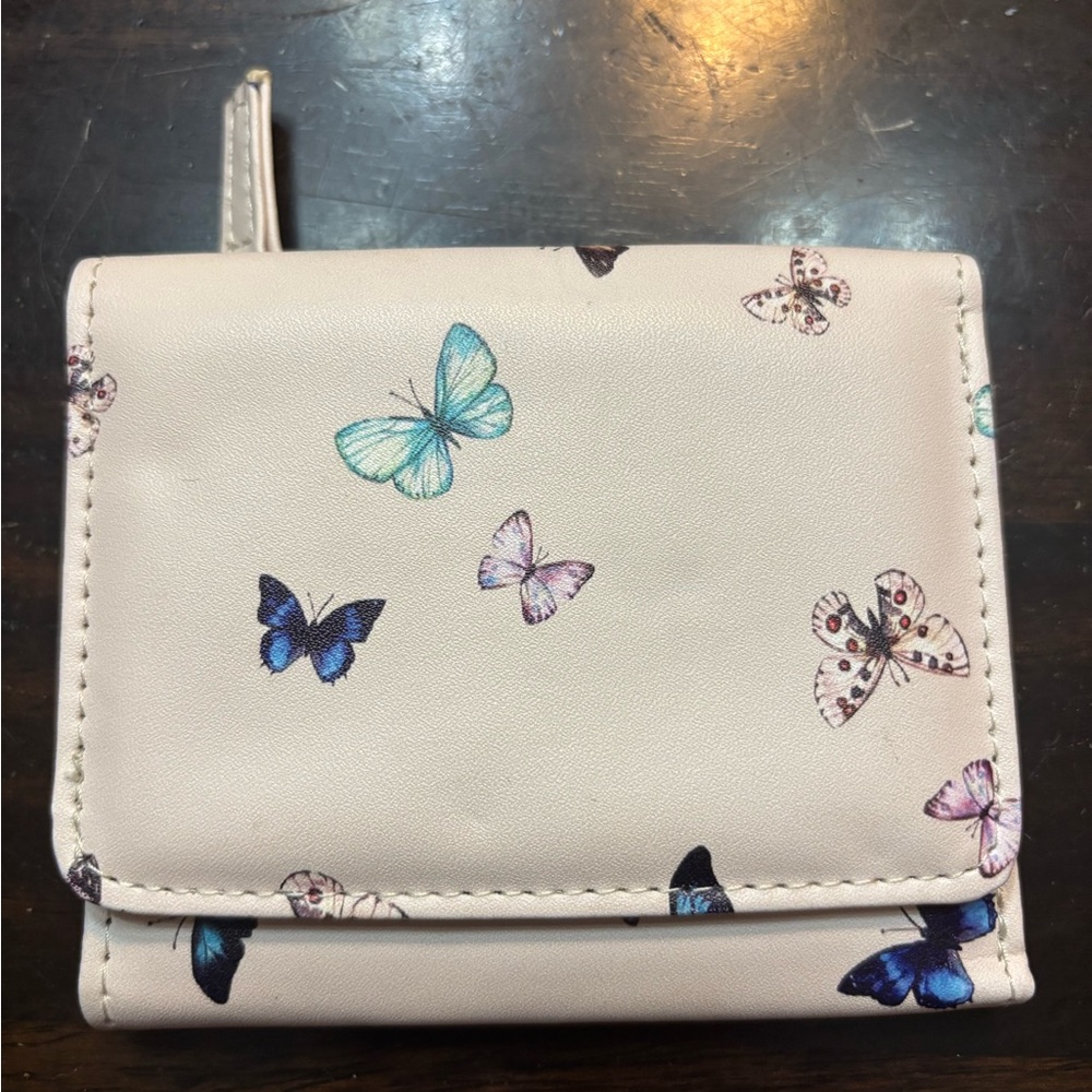 Guang Tong Cream Butterfly Print Women's Wallet